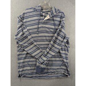 Southern Tide Hoodie Pullover Mens XL Blue White Striped Lightweight Fish Logo